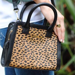 Vera Bradley Leopard Print Mini Satchel in Black and Tan